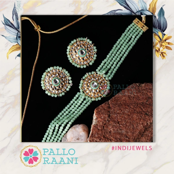 Mint Kundan choker set - Adjustable, mint green